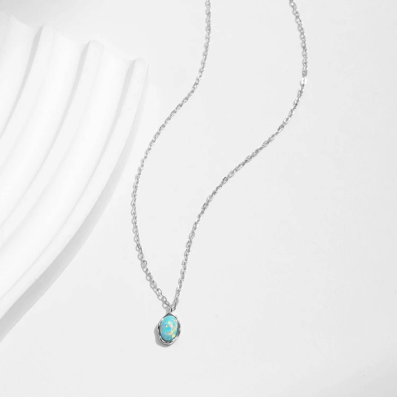 Luxury Vintage Wave Opal Necklace in Sterling Silver for Women