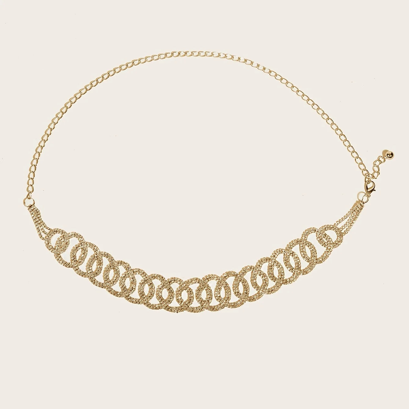 Rhinestone Circle Belt – Double Ring Metal Waist Chain for Casual & Chic Outfits
