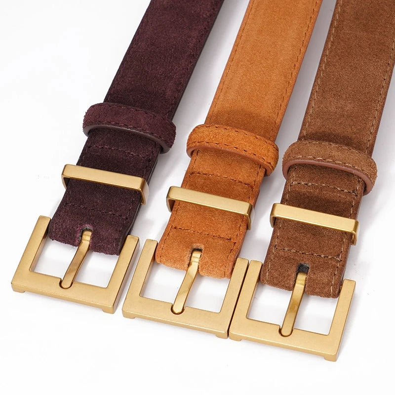 Women's Wide Leather Belt – Silver Pin Buckle Fashion Belt for Jeans & Dresses