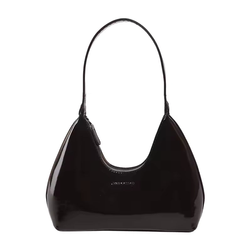 Elegant Women’s Crescent Bag – Solid Color Patent Leather Handbag