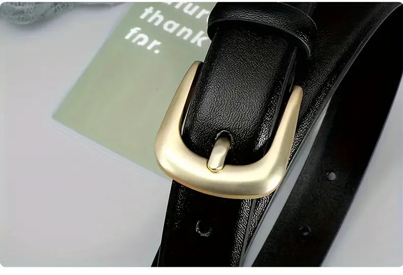 Vintage Black Leather Belt for Women – Retro Buckle, Elegant Accessory for Jeans & Dresses