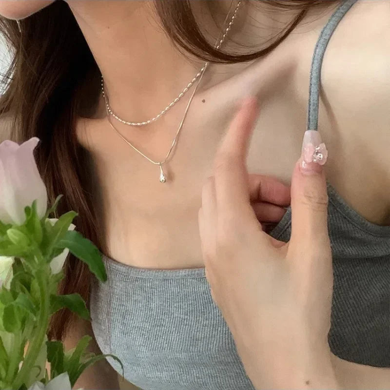 Luxury Drop Pendant Necklace for Women – Double Collar Chain for Women