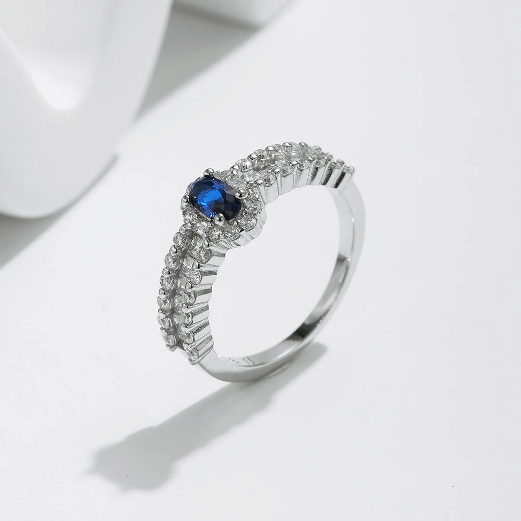 Luxury Sterling Silver Royal Blue CZ Ring - Classic Fine Jewelry for Women's Wedding & Anniversary