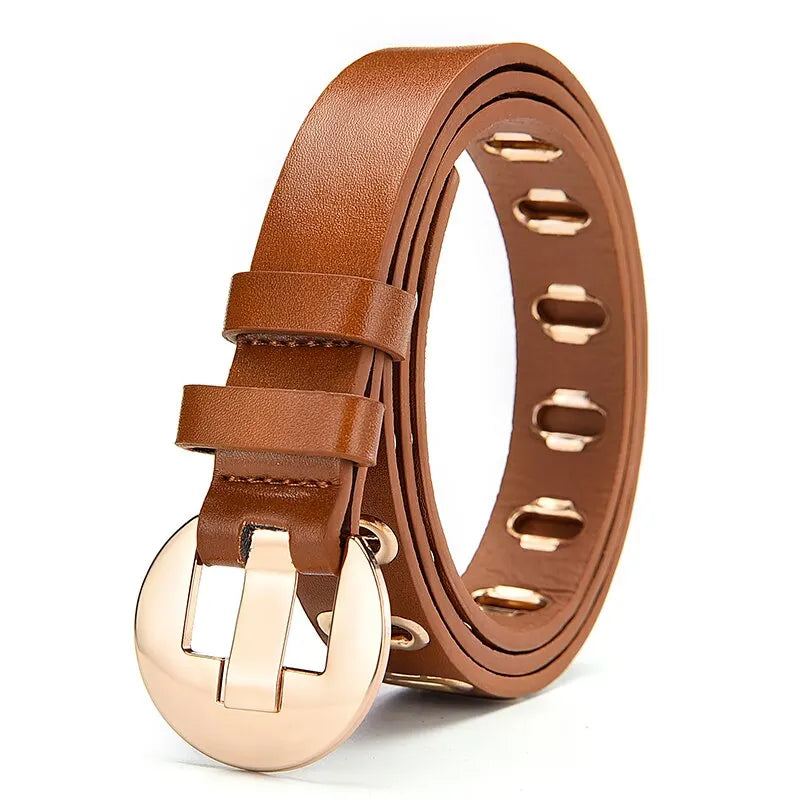 Women's Adjustable Leather Belt – Grunge Style with Metal Pin Buckle for Trendy Looks