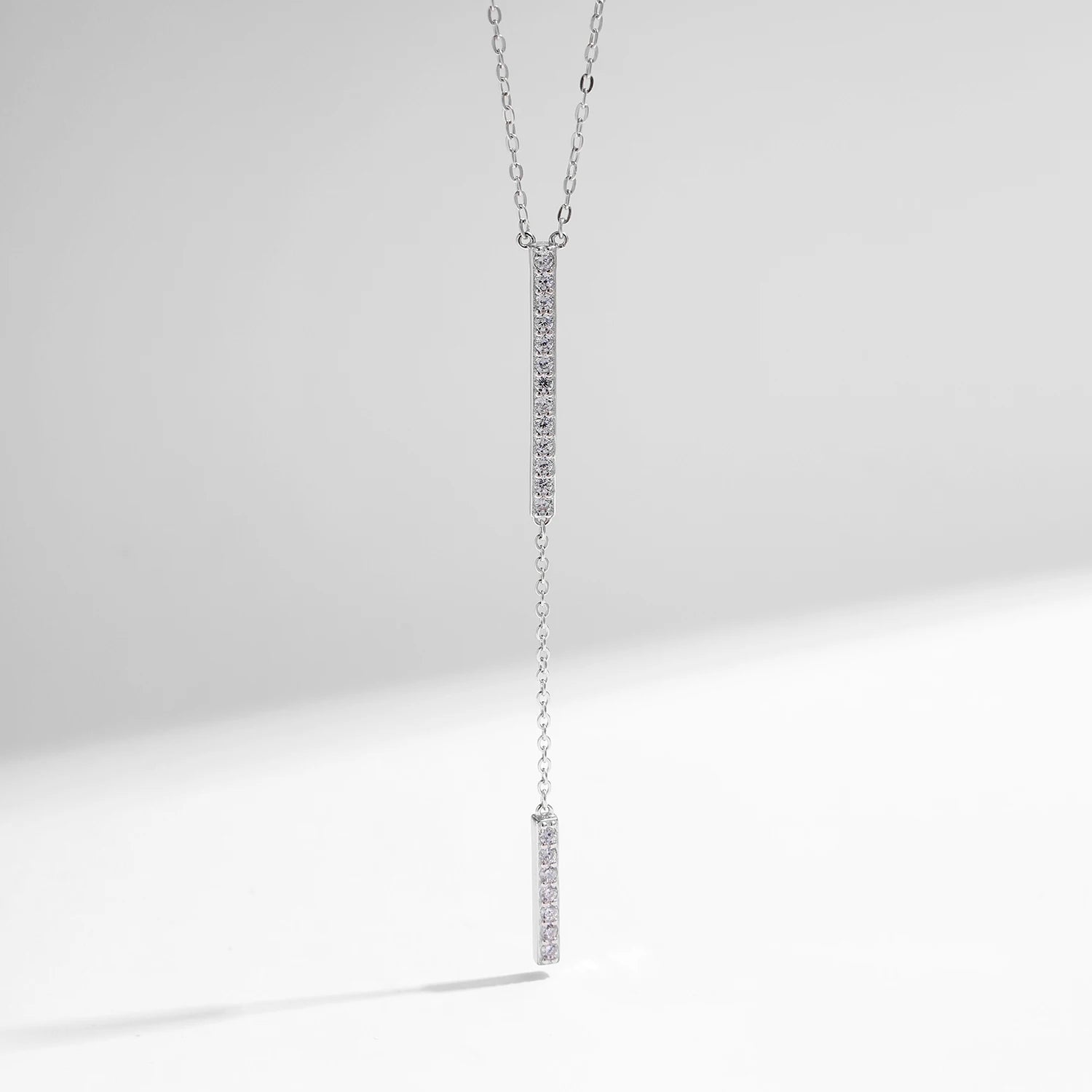 High-Quality Long Stick Zircon Sterling Silver Necklace – Stackable Style