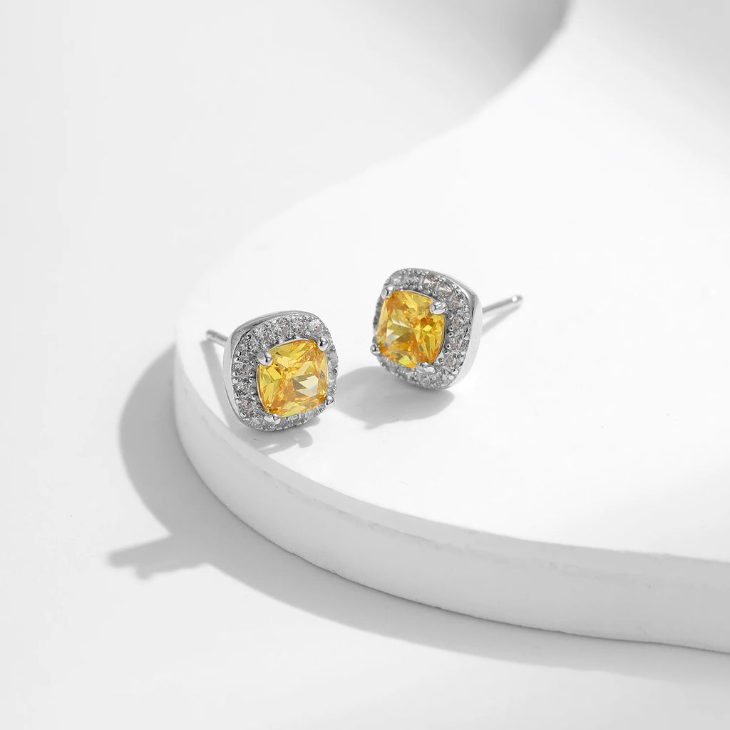 Sterling Silver Sparkling Yellow Zirconia Earrings - Fine Jewelry for Women