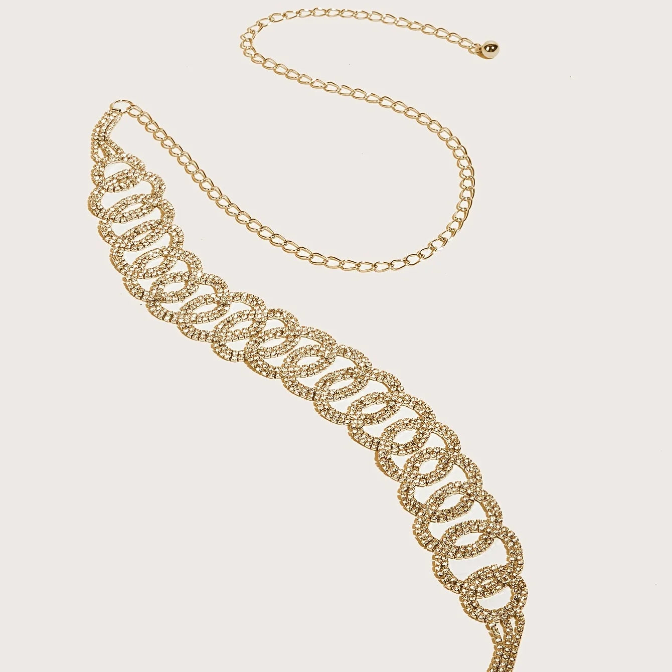 Rhinestone Circle Belt – Double Ring Metal Waist Chain for Casual & Chic Outfits