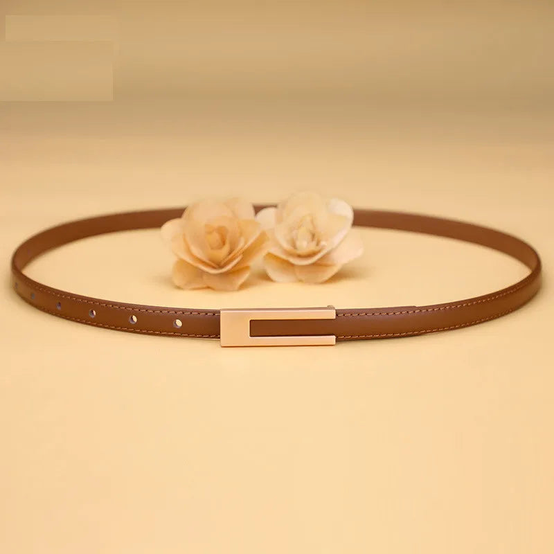 Women’s Slim PU Leather Waist Belt – Adjustable Strap with Metal Buckle for Casual or Smart Wear