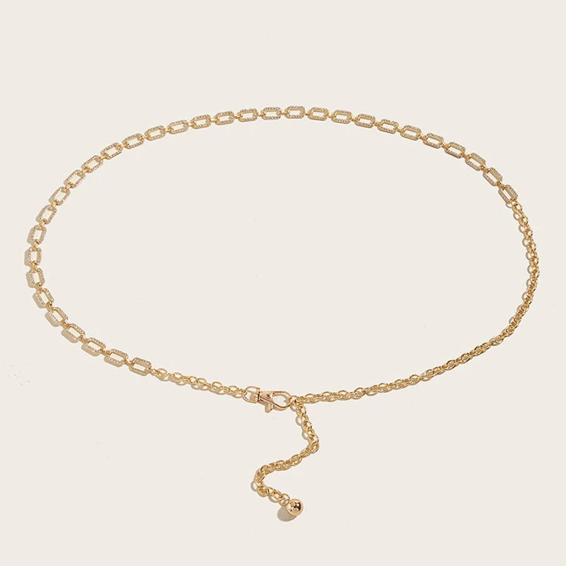 Slim Rhinestone Waist Chain for Women – Stylish Metal Belt for Dresses & Casual Looks