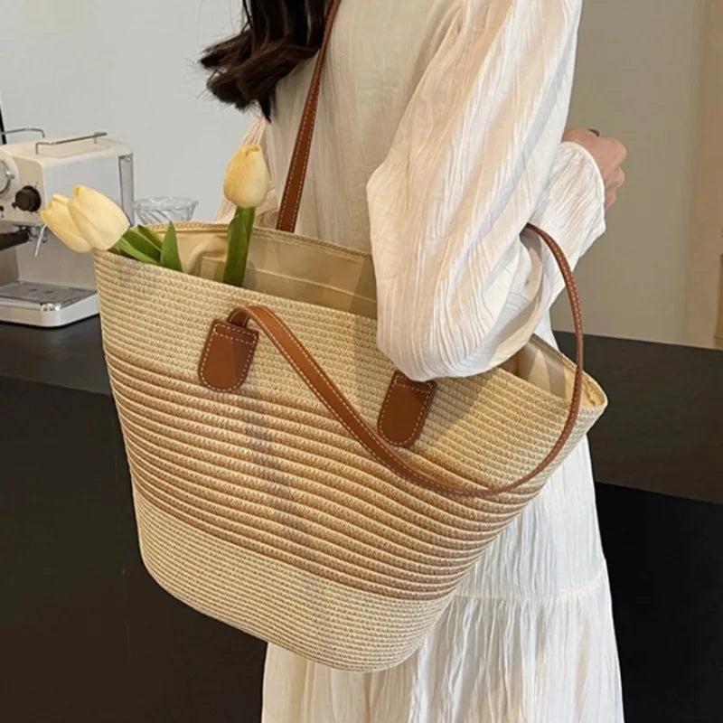 Designer Straw Shoulder Bag for Women – Vacation & Outdoor Style