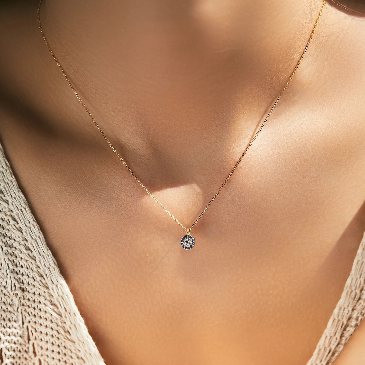 Luxury 925 Sterling Silver Blue Eye Zircon Pendant Necklace for Women