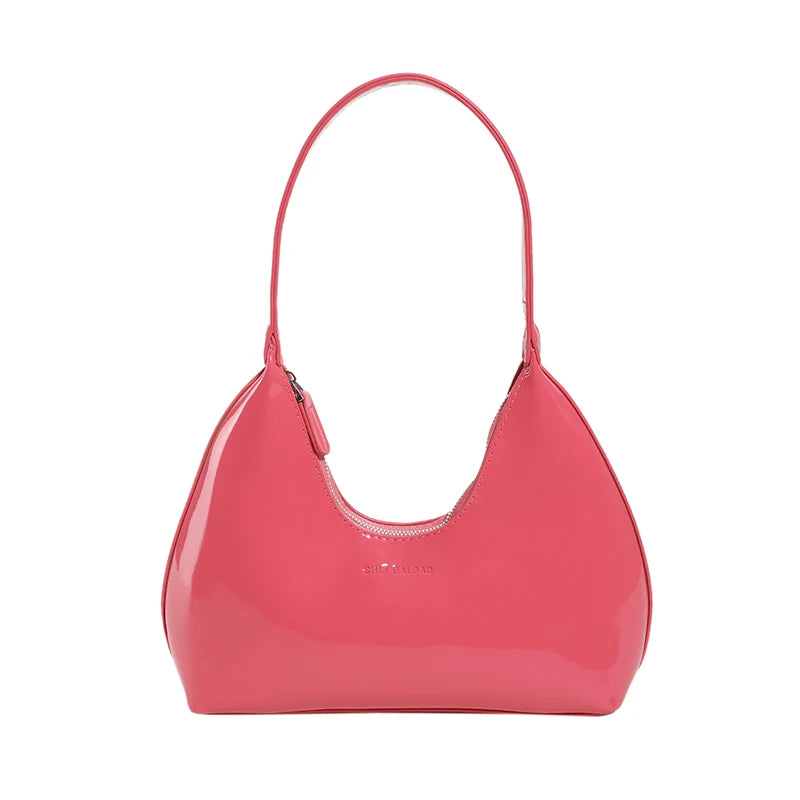 Elegant Women’s Crescent Bag – Solid Color Patent Leather Handbag