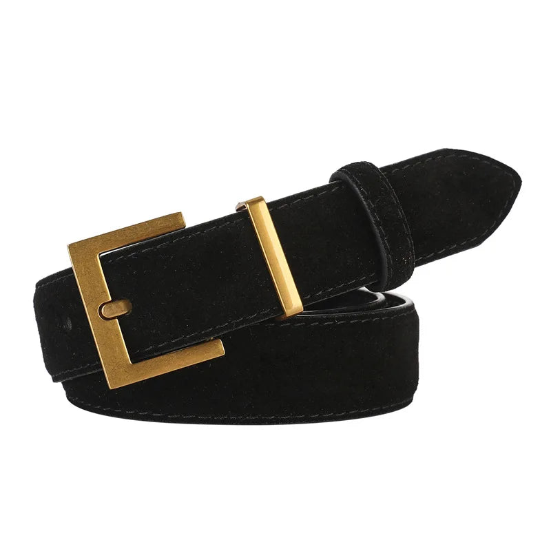 Women's Wide Leather Belt – Silver Pin Buckle Fashion Belt for Jeans & Dresses