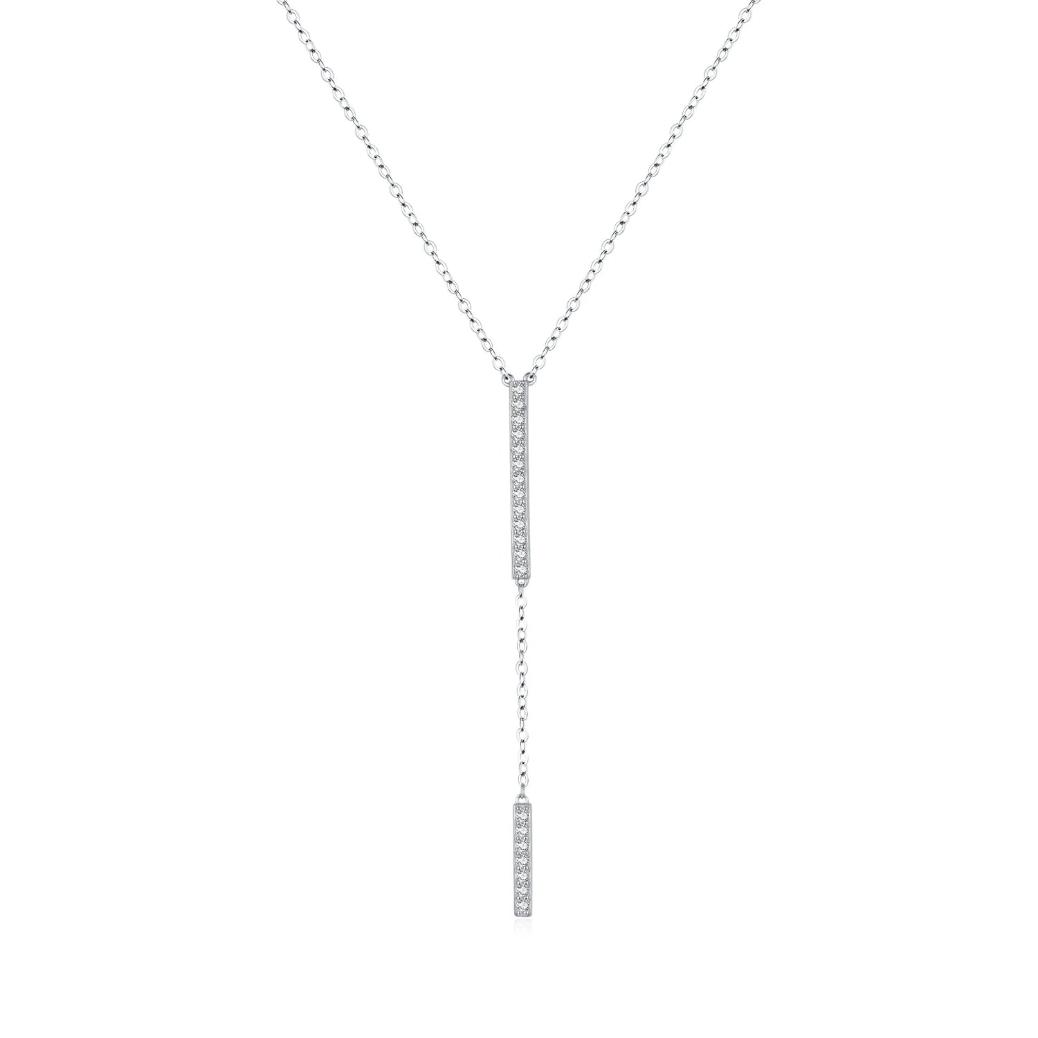 High-Quality Long Stick Zircon Sterling Silver Necklace – Stackable Style