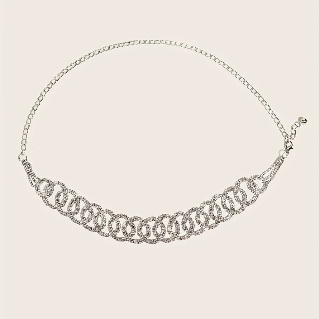Rhinestone Circle Belt – Double Ring Metal Waist Chain for Casual & Chic Outfits
