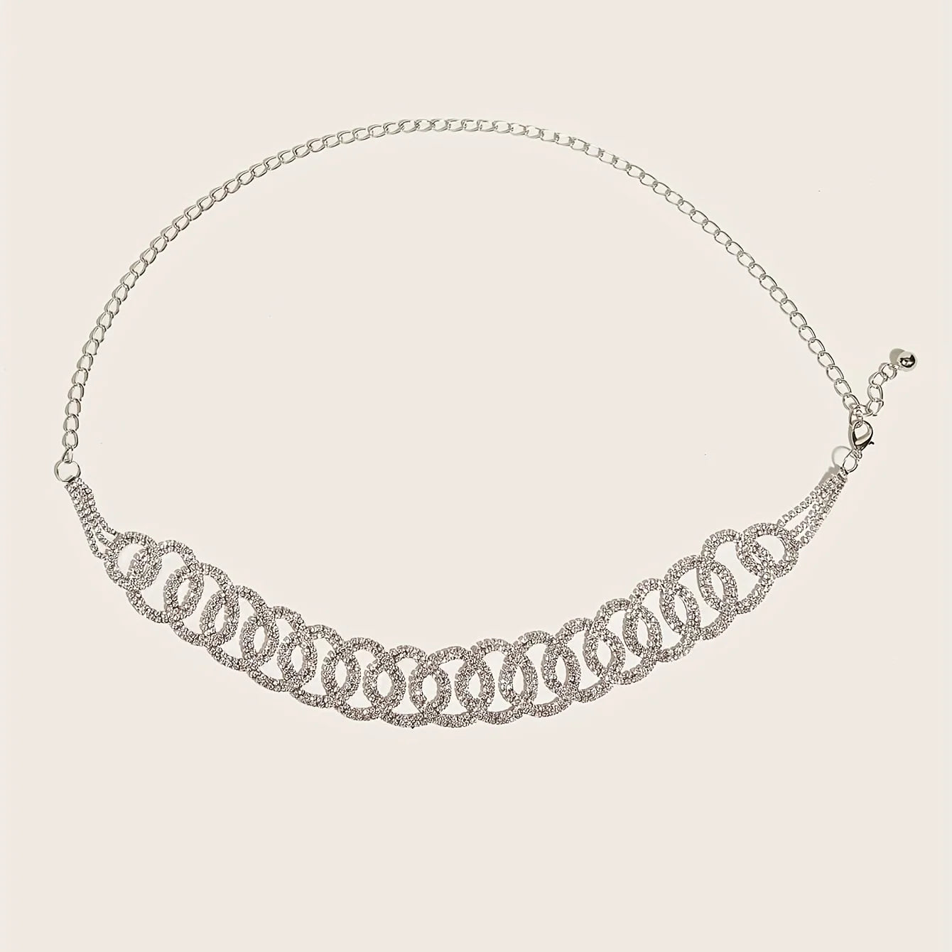Rhinestone Circle Belt – Double Ring Metal Waist Chain for Casual & Chic Outfits