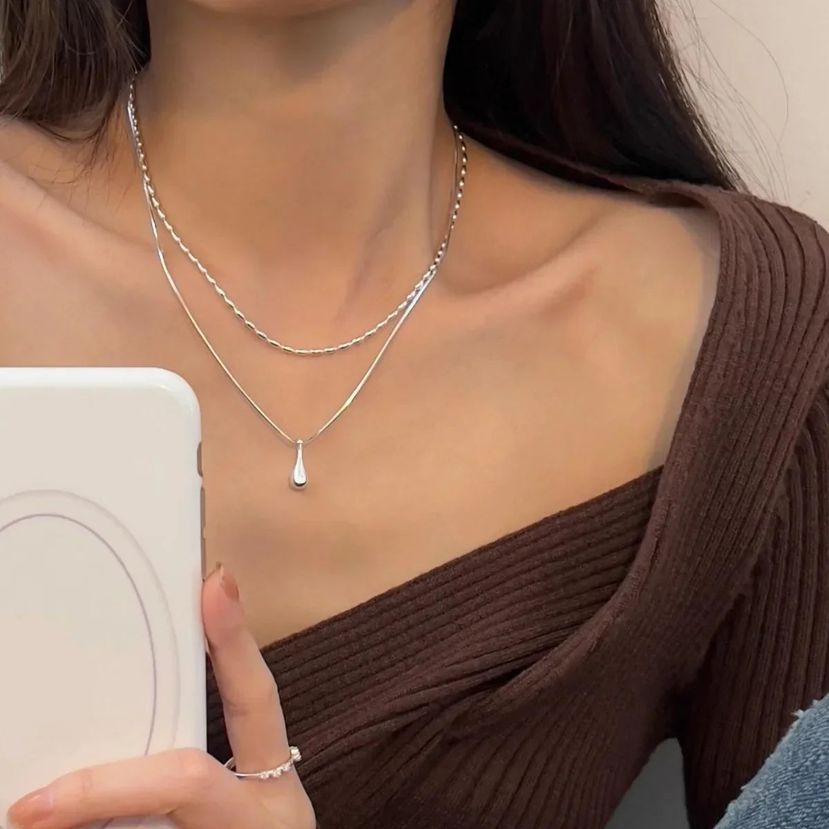 Luxury Drop Pendant Necklace for Women – Double Collar Chain for Women