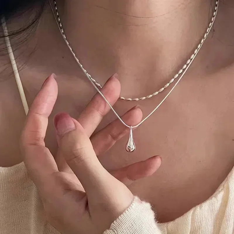 Luxury Drop Pendant Necklace for Women – Double Collar Chain for Women