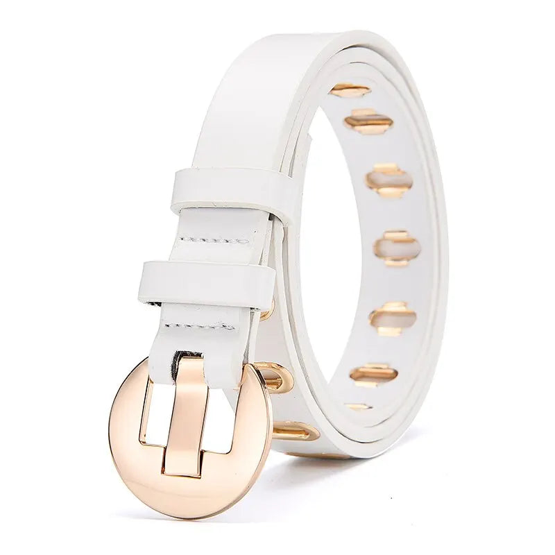 Women's Adjustable Leather Belt – Grunge Style with Metal Pin Buckle for Trendy Looks