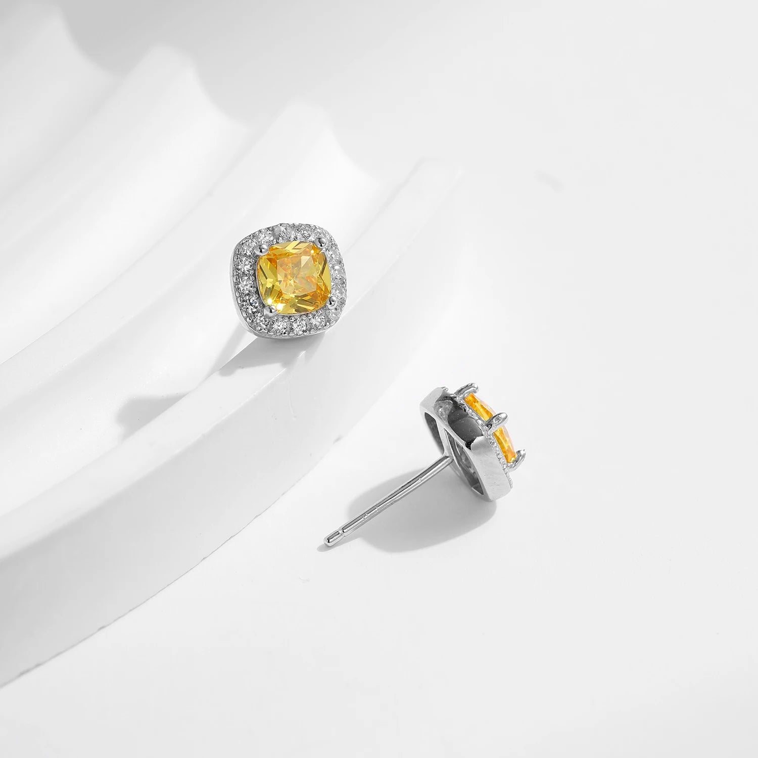 Sterling Silver Sparkling Yellow Zirconia Earrings - Fine Jewelry for Women