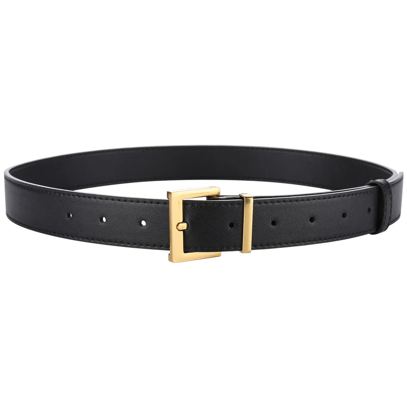 Women's PU Leather Belt – Wide Belt with Silver Buckle for Casual Outfits