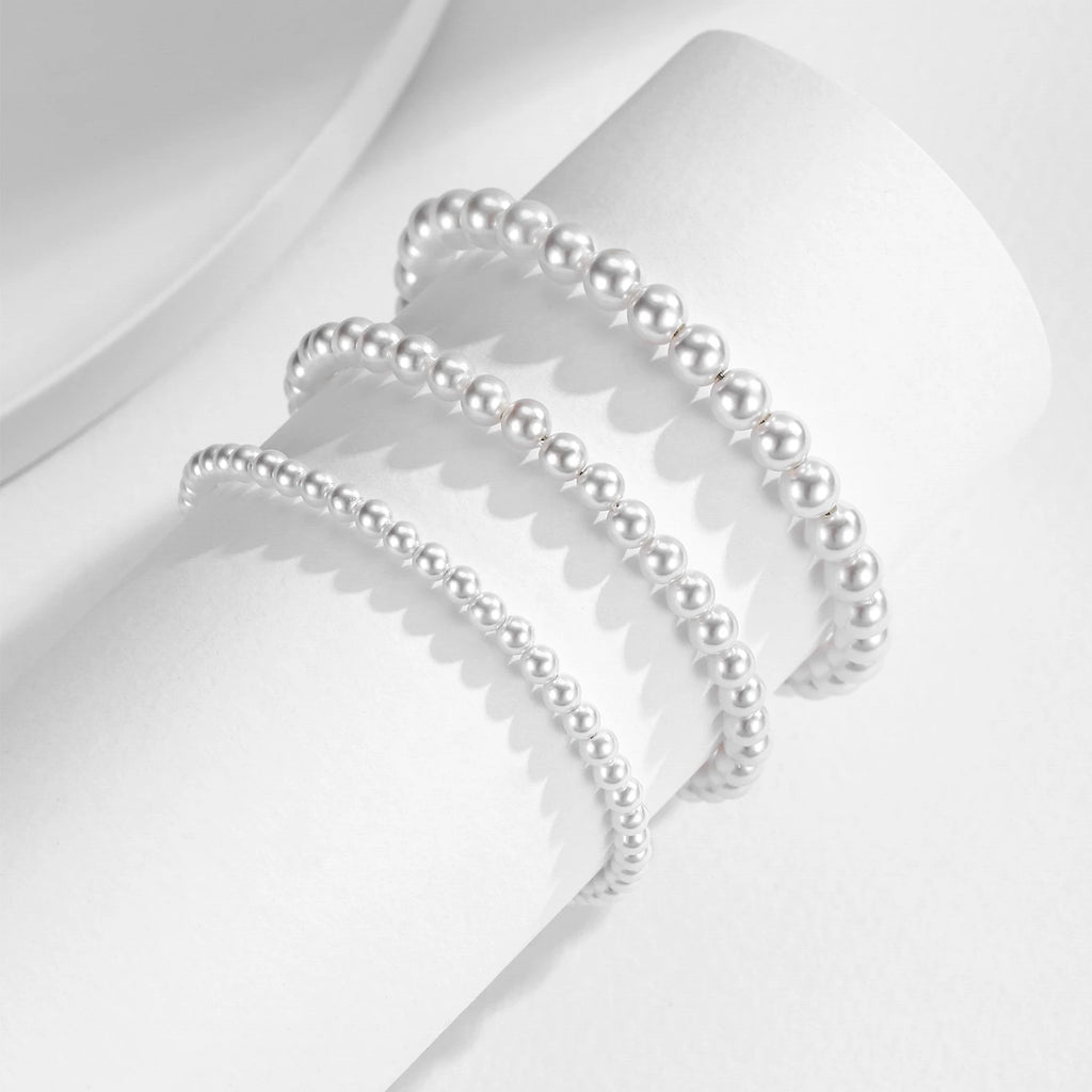 Elegant 925 Sterling Silver Stackable Shell Pearl Bracelet for Women