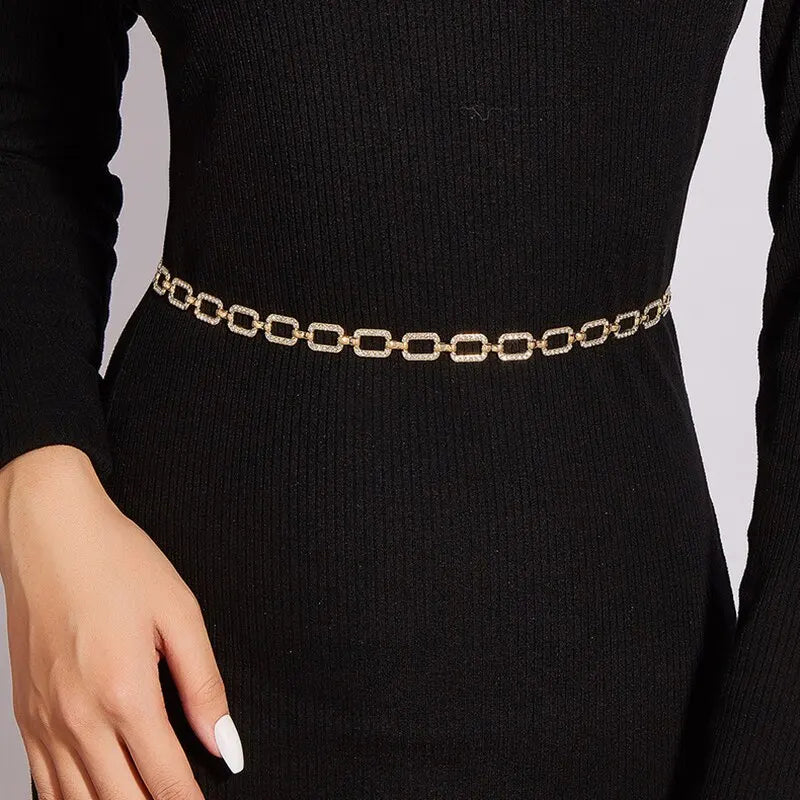 Slim Rhinestone Waist Chain for Women – Stylish Metal Belt for Dresses & Casual Looks