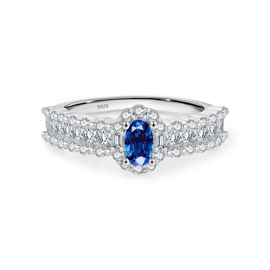 Luxury Sterling Silver Royal Blue CZ Ring - Classic Fine Jewelry for Women's Wedding & Anniversary