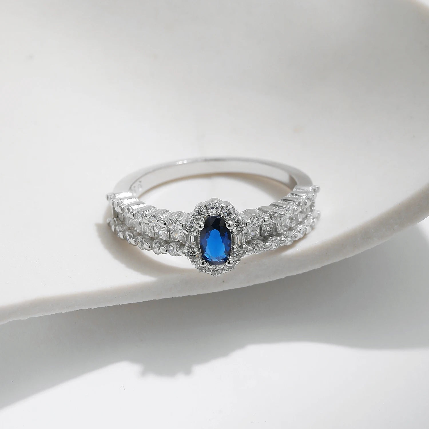 Luxury Sterling Silver Royal Blue CZ Ring - Classic Fine Jewelry for Women's Wedding & Anniversary