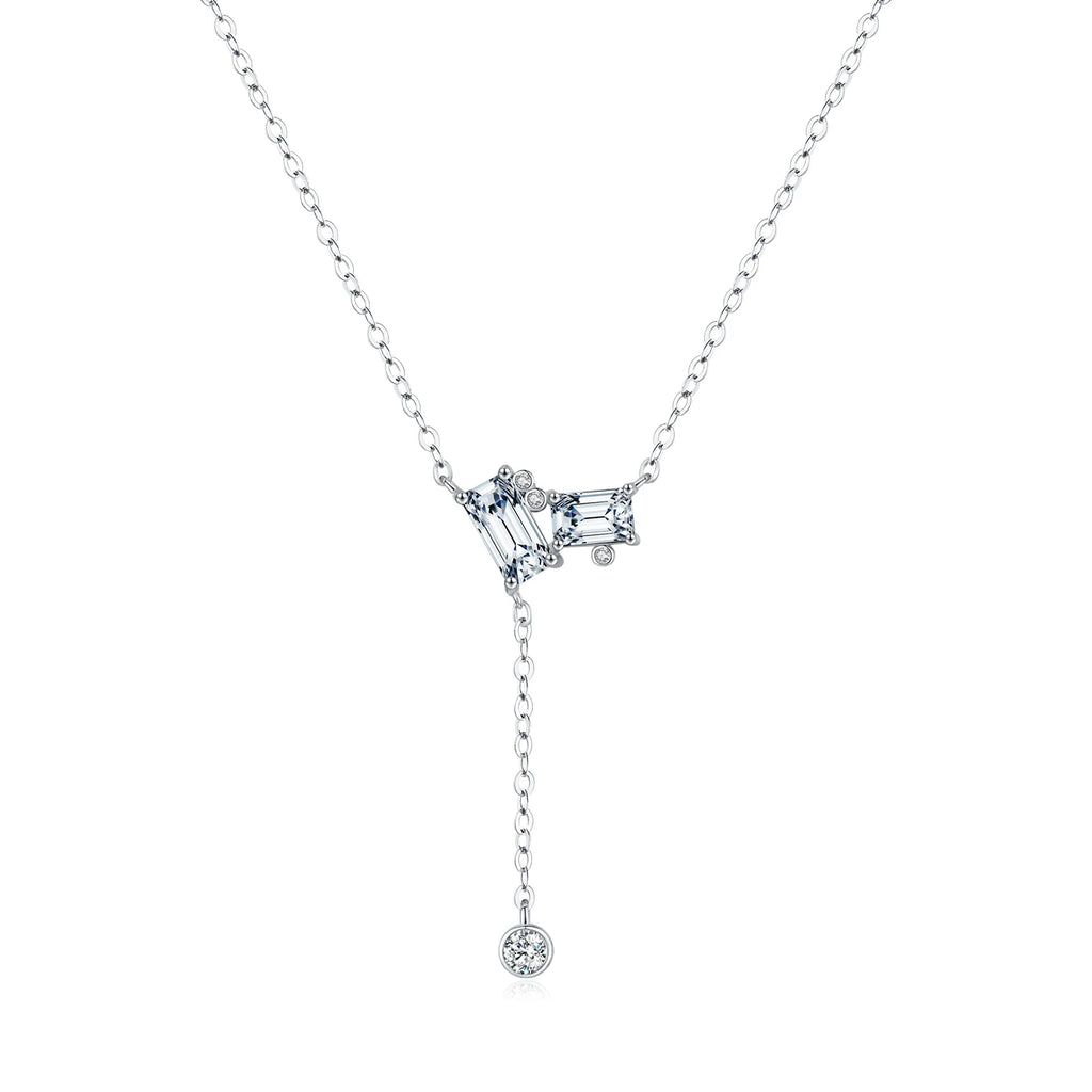 Elegant 925 Sterling Silver Rectangle CZ Lariat Necklace for Women