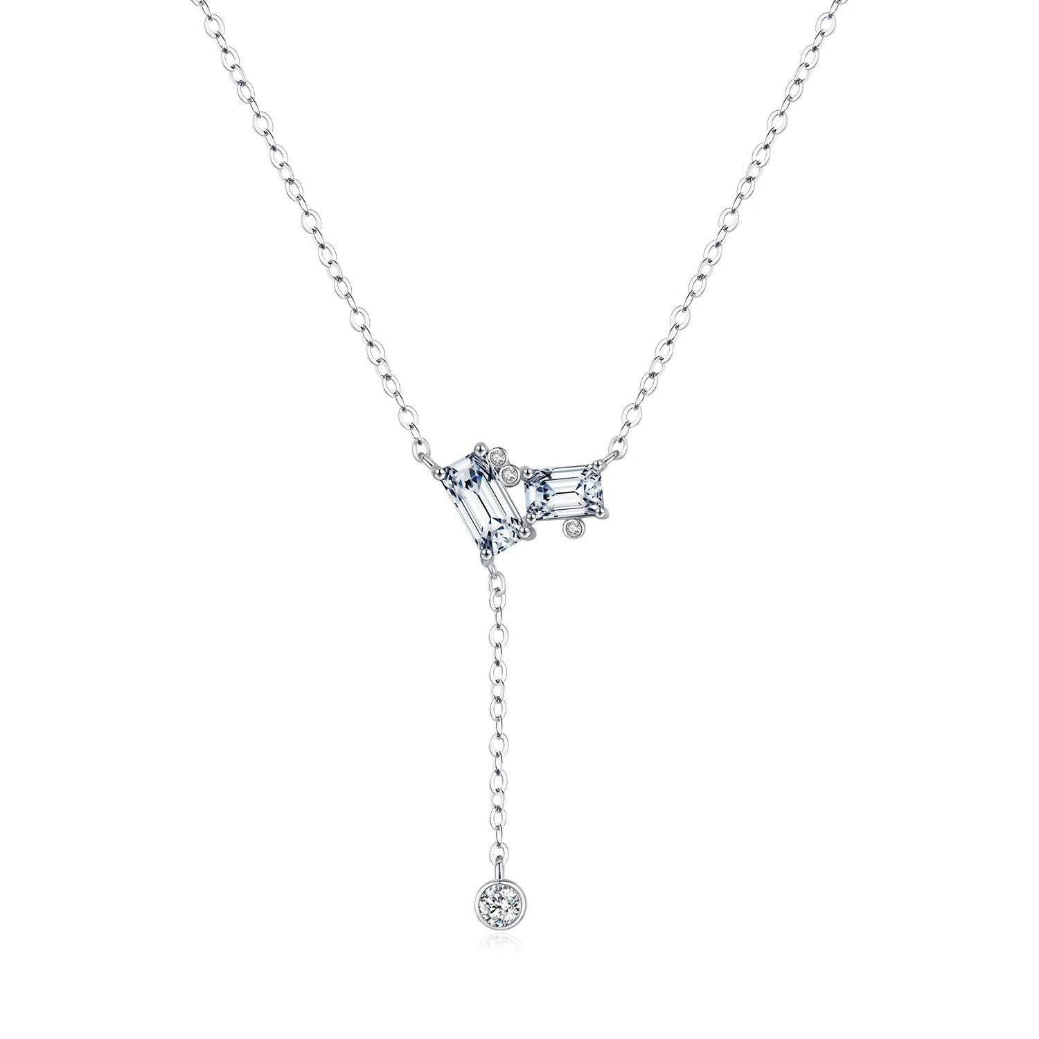 Elegant 925 Sterling Silver Rectangle CZ Lariat Necklace for Women