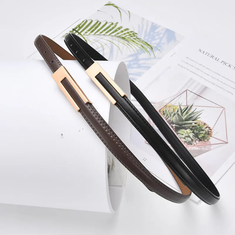Women’s Slim PU Leather Waist Belt – Adjustable Strap with Metal Buckle for Casual or Smart Wear
