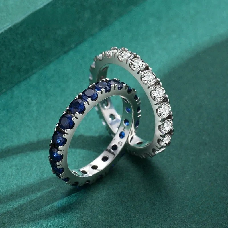 Sparkling Blue Cubic Zirconia Ring – 925 Silver Statement Ring for Women