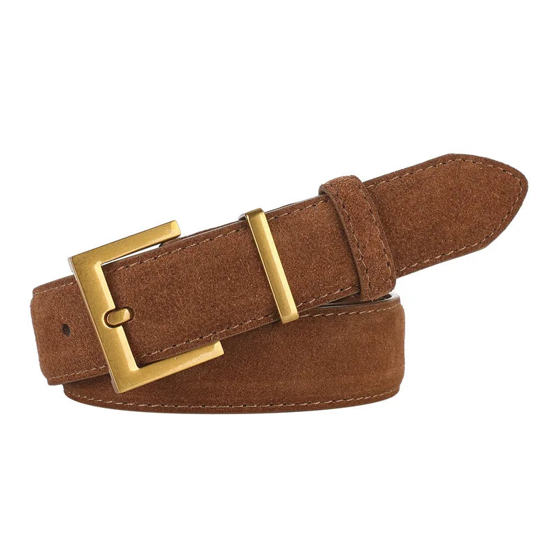 Women's Wide Leather Belt – Silver Pin Buckle Fashion Belt for Jeans & Dresses