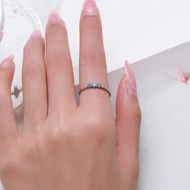 Luxury Sterling Silver Thin Stackable Ring with Blue Zirconia – Stylish Fine Jewelry
