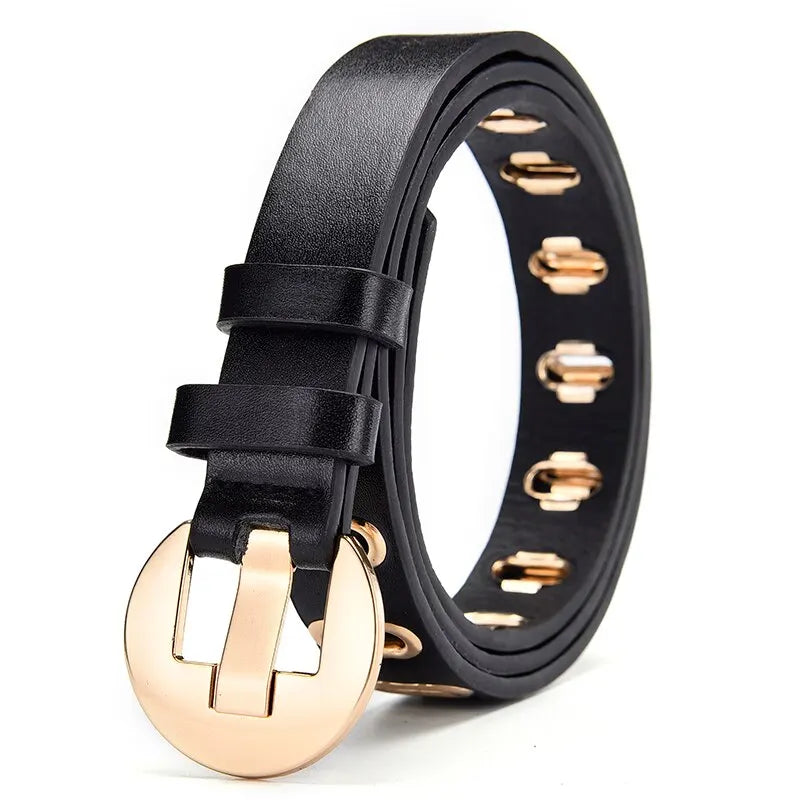 Women's Adjustable Leather Belt – Grunge Style with Metal Pin Buckle for Trendy Looks