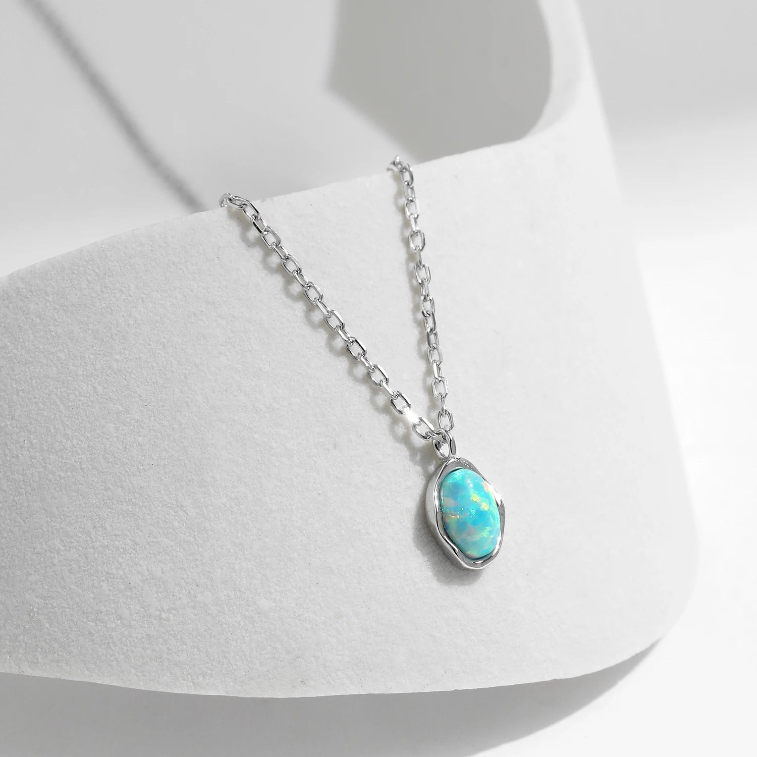 Luxury Vintage Wave Opal Necklace in Sterling Silver for Women