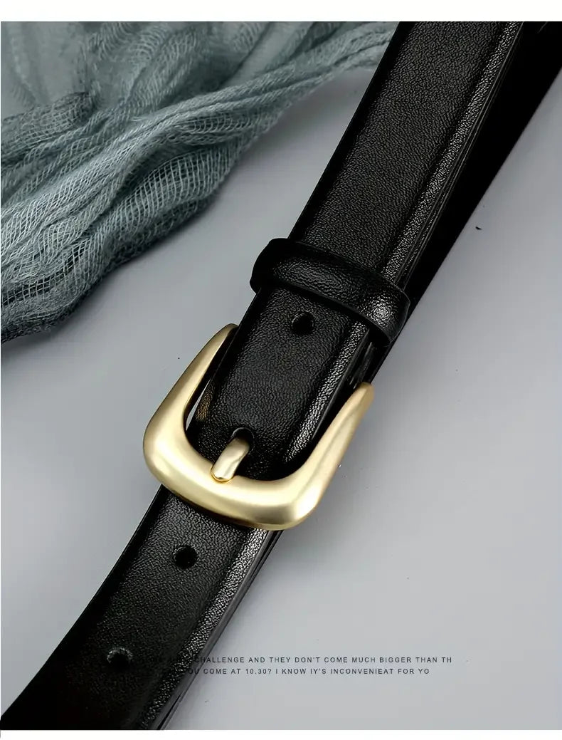 Vintage Black Leather Belt for Women – Retro Buckle, Elegant Accessory for Jeans & Dresses