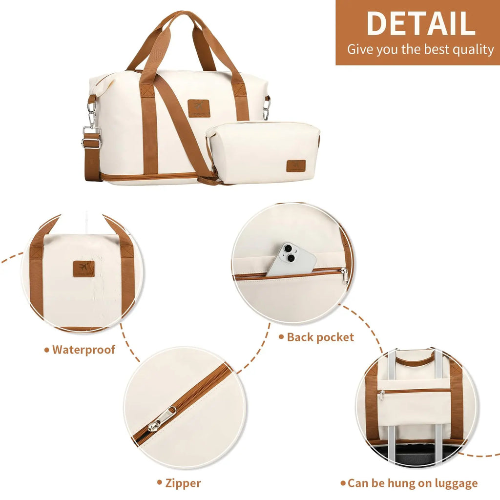 British Traveller Women's Large Expandable Weekender Overnight Duffel Bag with Toiletry Bag