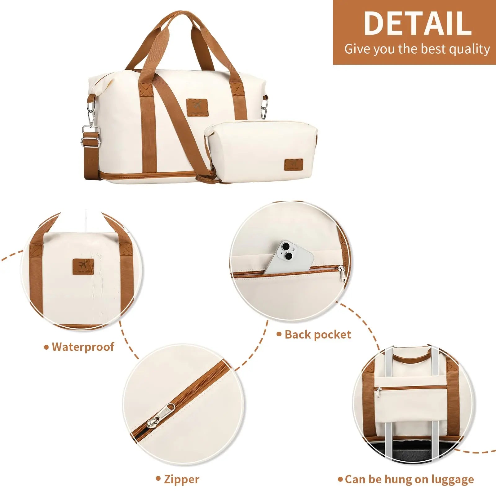 British Traveller Women's Large Expandable Weekender Overnight Duffel Bag with Toiletry Bag
