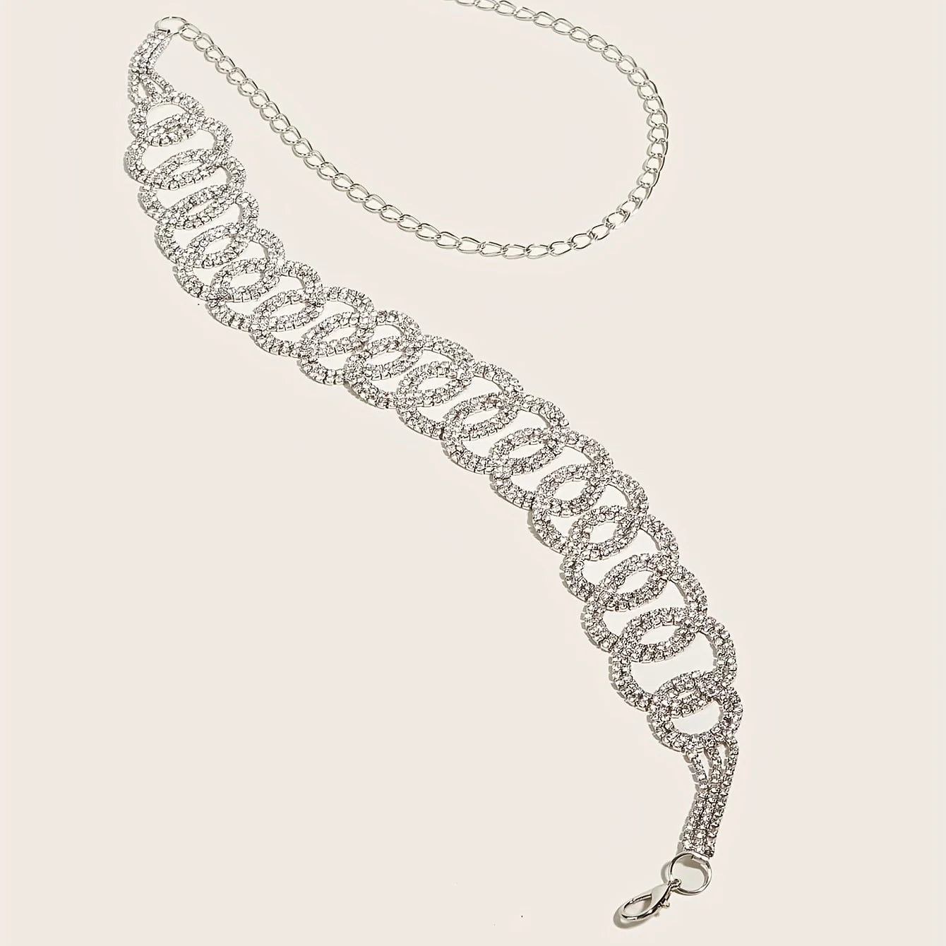 Rhinestone Circle Belt – Double Ring Metal Waist Chain for Casual & Chic Outfits