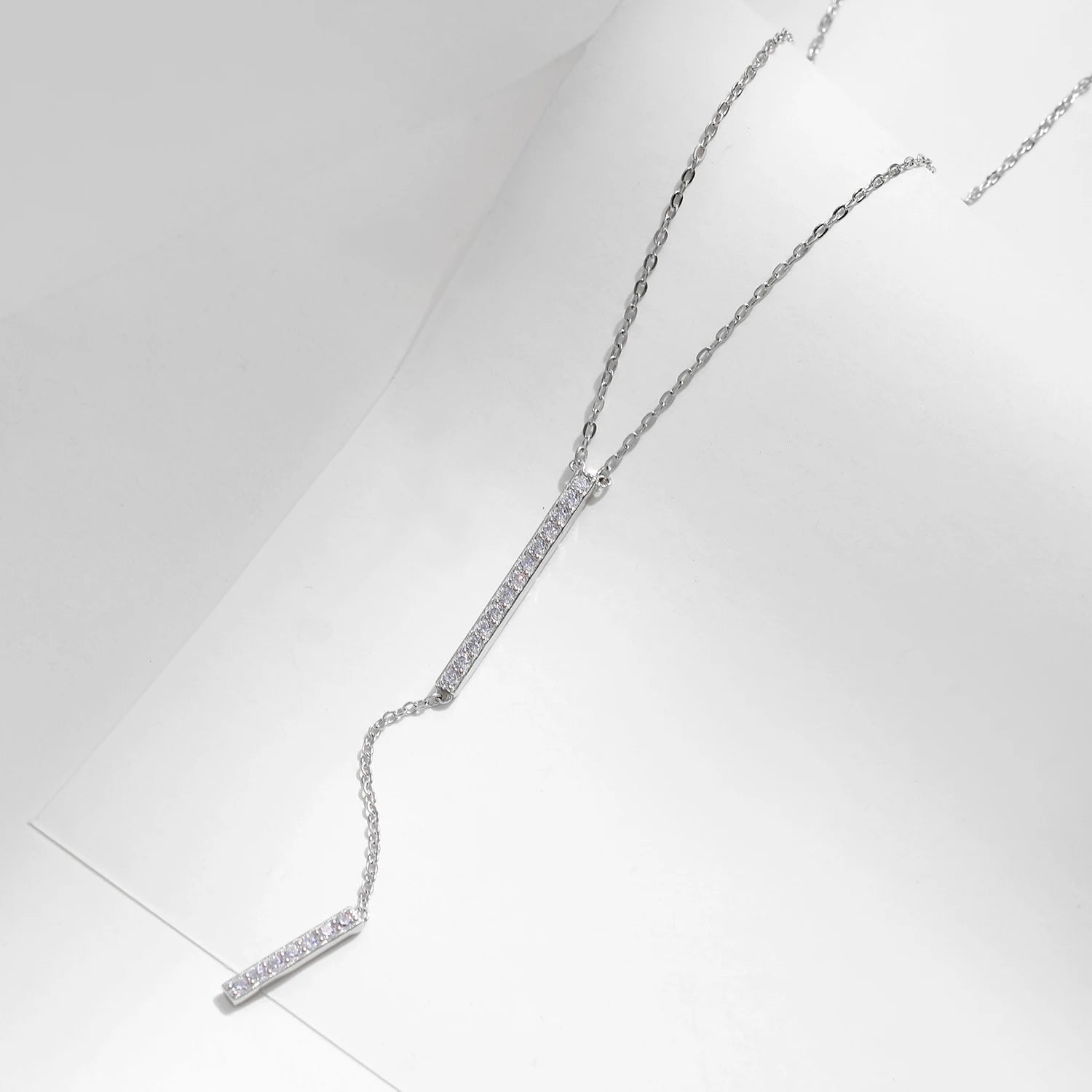 High-Quality Long Stick Zircon Sterling Silver Necklace – Stackable Style