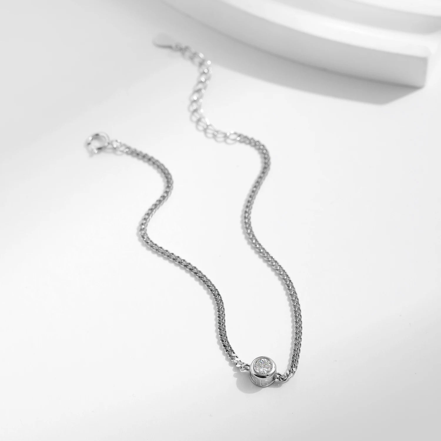 Premium Moissanite Bezel Bracelet – 925 Sterling Silver Sparkling Chain