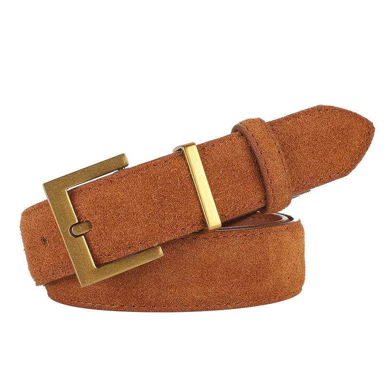Women's Wide Leather Belt – Silver Pin Buckle Fashion Belt for Jeans & Dresses