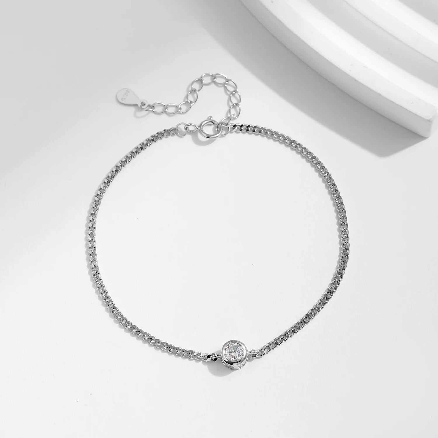 Premium Moissanite Bezel Bracelet – 925 Sterling Silver Sparkling Chain