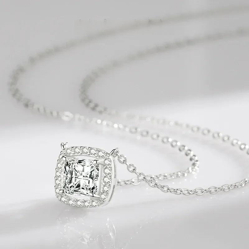 Elegant 925 Sterling Silver Square Zirconia Pendant Necklace for Women