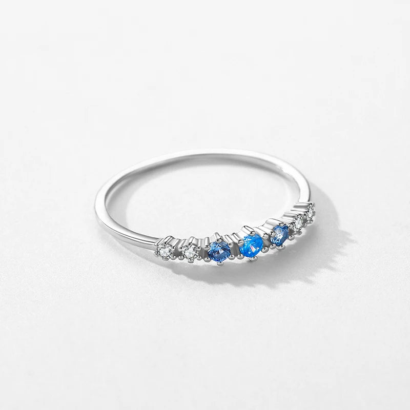 Luxury Sterling Silver Thin Stackable Ring with Blue Zirconia – Stylish Fine Jewelry