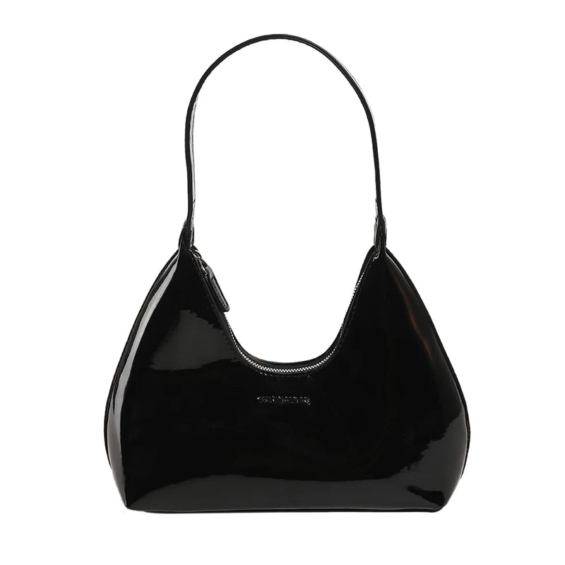Elegant Women’s Crescent Bag – Solid Color Patent Leather Handbag