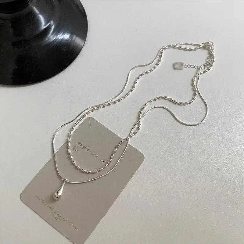 Luxury Drop Pendant Necklace for Women – Double Collar Chain for Women