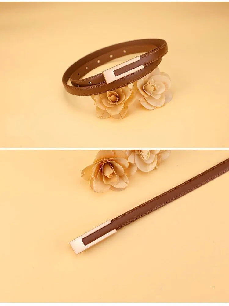 Women’s Slim PU Leather Waist Belt – Adjustable Strap with Metal Buckle for Casual or Smart Wear